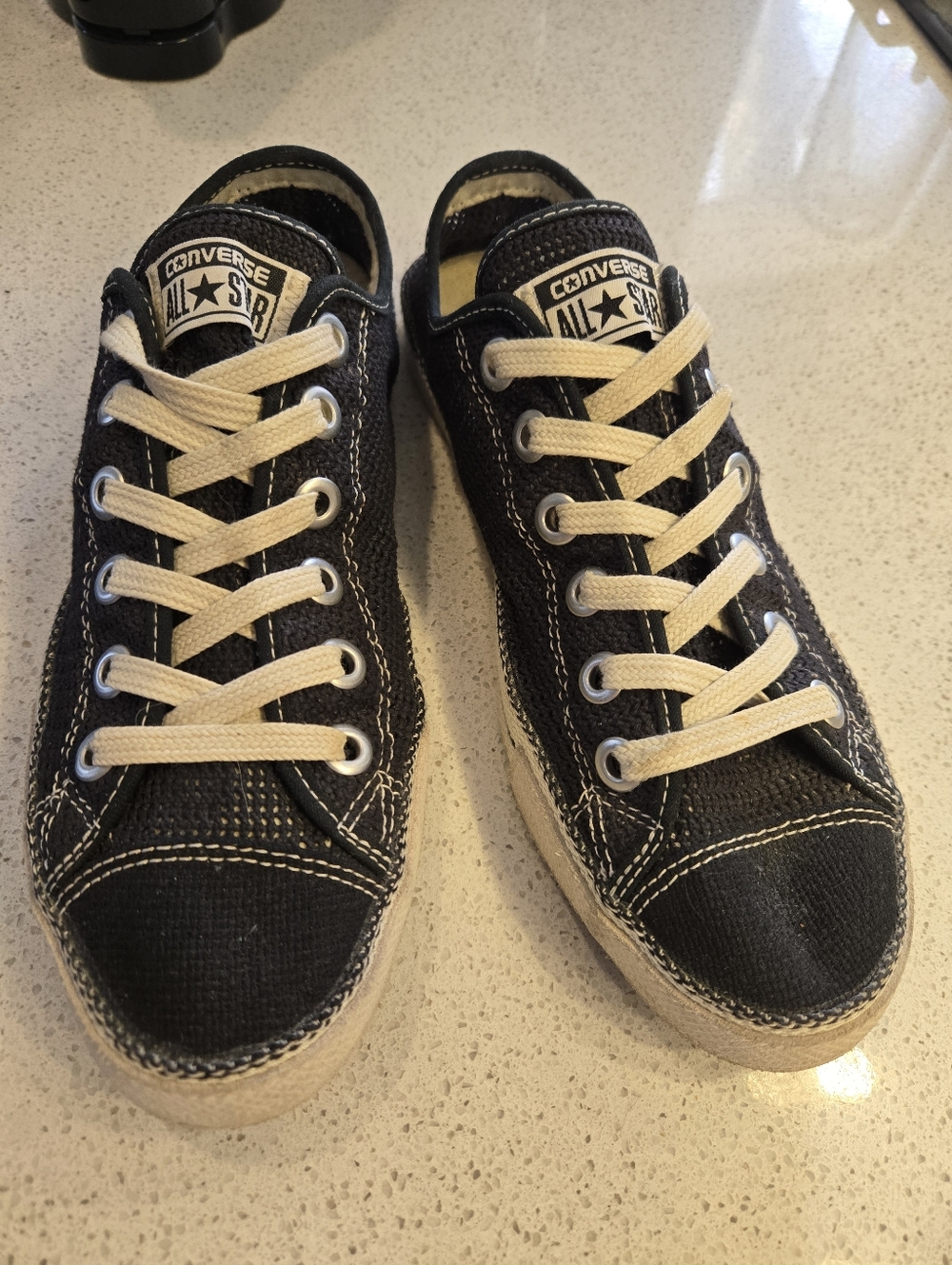 Knit Unisex Converse Black Low-Top Sneakers with Cream Laces